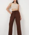 Geniş Paça Keten Pantolon 6735 - Kahverengi