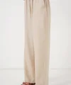 Geniş Paça Keten Pantolon 6735 - Krem