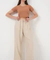 Geniş Paça Keten Pantolon 6735 - Krem
