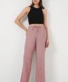 Geniş Paça Keten Pantolon 6735 - Pudra