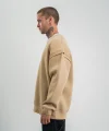 Geniş V Yaka Kol Ribana Detaylı SweatShirt - Bej