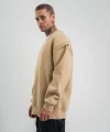 Geniş V yaka Kol Ribana Detaylı SweatShirt - Bej