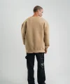 Geniş V yaka Kol Ribana Detaylı SweatShirt - Bej