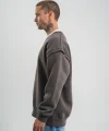 Geniş V yaka Kol Ribana Detaylı SweatShirt - Füme