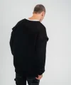 Geniş V Yaka Kol Ribana Detaylı SweatShirt - Siyah