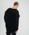 Geniş V yaka Kol Ribana Detaylı SweatShirt - Siyah