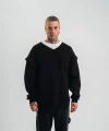 Geniş V yaka Kol Ribana Detaylı SweatShirt - Siyah