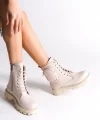 GINA Bağcıklı Fermuarlı Ortopedik Taban Çantalı Kadın Bot  CKT - Krem