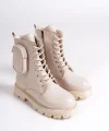 GINA Bağcıklı Fermuarlı Ortopedik Taban Çantalı Kadın Bot  CKT - Krem
