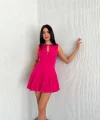 Göğüs Bağlamalı Kolsuz Mini Boy Elbise - Pembe