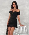 Göğüs Bağlamalı Mini Elbise - Siyah