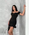 Göğüs Bağlamalı Mini Elbise - Siyah