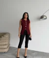 GOLD DÜĞME DETAYLI YELEK - Bordo