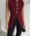 GOLD DÜĞME DETAYLI YELEK - Bordo