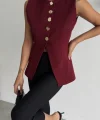GOLD DÜĞME DETAYLI YELEK - Bordo