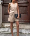 Gold Düğme Detaylı Yelek Şort Cotton Takım 10134-17