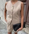 Gold Düğme Detaylı Yelek Şort Cotton Takım 10134-17