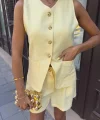 Gold Düğme Detaylı Yelek Şort Cotton Takım 10208