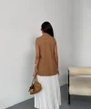 GOLD DÜĞMELİ KETEN YELEK - Kahverengi