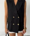 GOLD DÜĞMELİ KETEN YELEK - Siyah
