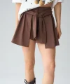 Gömlek Bağlamalı Şort - KAHVE
