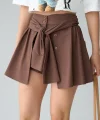 Gömlek Bağlamalı Şort - KAHVE