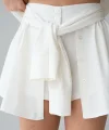 Gömlek Bağlamalı Şort - Krem