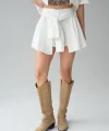 Gömlek Bağlamalı Şort - Krem
