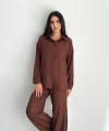 Gömlek Pantolon ikili Takım - Kahverengi
