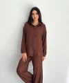 Gömlek Pantolon Ikili Takım - Kahverengi