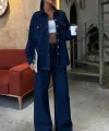 Gömlek Ve Palazzo Pantolon Klasik Denim Takım 10070