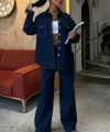 Gömlek Ve Palazzo Pantolon Klasik Denim Takım 10070