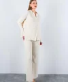 Gömlek Yaka Düğmeli Takım  Krem