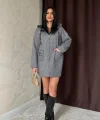 Gri Armalı Kapşonlu Peluş Ceket