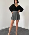 Gri Beli Lastikli Etek Şort