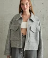 Gri Cebi Kapaklı Kaşe Ceket