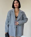 Gri Çizgili Oversize Ceket