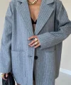 Gri Çizgili Oversize Ceket