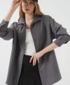 Gri Düz Oversize Uzun Basic Gömlek 3900