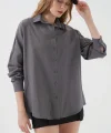 Gri Düz Oversize Uzun Basic Gömlek 3900