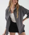 Gri Düz Oversize Uzun Basic Gömlek 3900