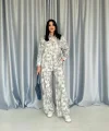 Gri eopar Desenli Ceket Ve Pantolon Keten Takım