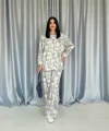 Gri eopar Desenli Ceket Ve Pantolon Keten Takım
