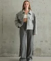 Gri Önden Fermuarlı Pantolon