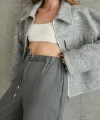 Gri Önden Fermuarlı Pantolon