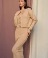 Güllü Elbiseli Hırka Takım  Bej