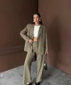 Haki Çizgili Ceket Ve Pantolon Takım