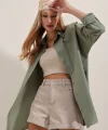 Haki Oversize Uzun Basic Gömlek 3900