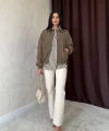 Haki Parçalı Bomber Ceket