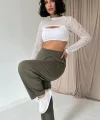 Haki Pensli Lastik Detaylı Pantolon